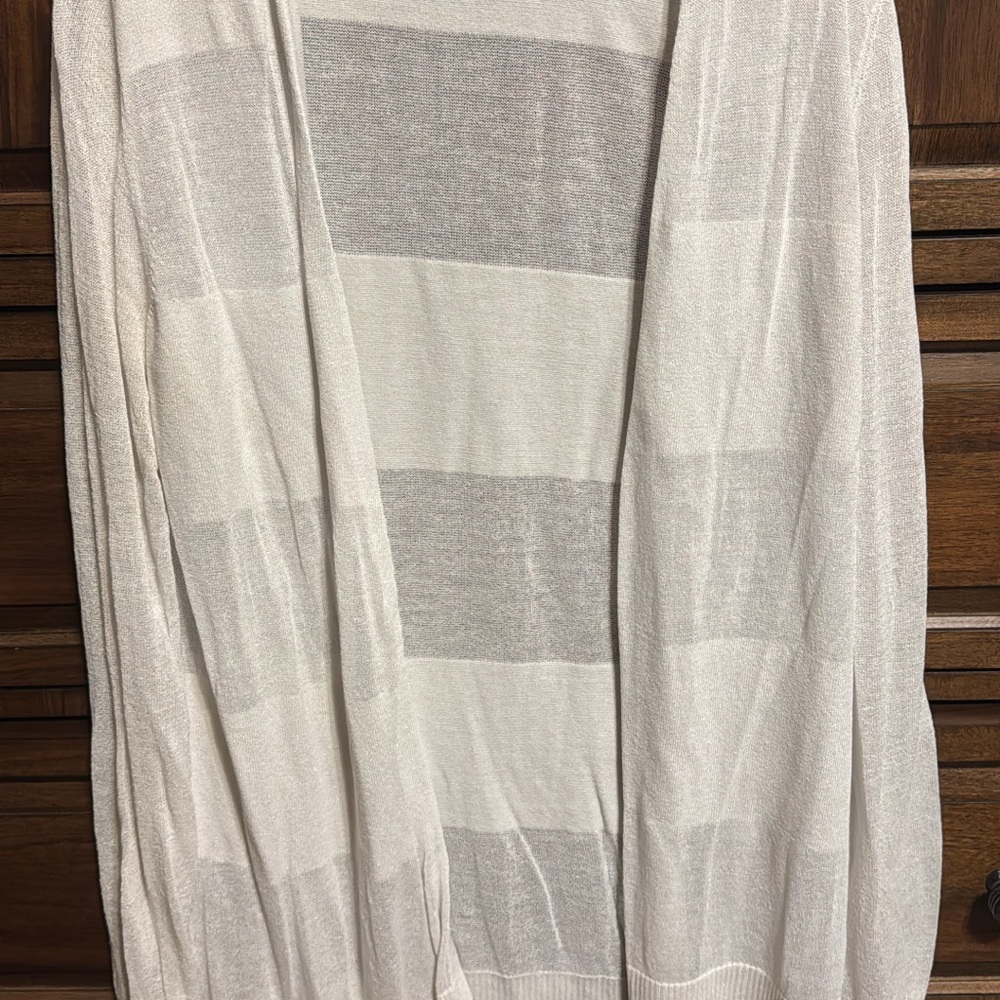LOFT White and Gray Striped Blouse